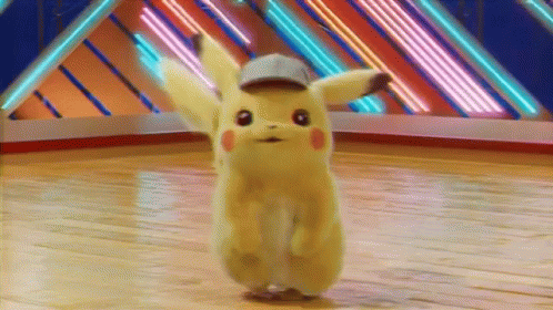 A Pikachu Is Standing On A Wooden Floor Wearing A Hat . GIF
