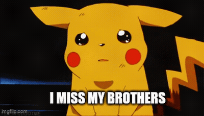 A Pikachu With The Words " I Miss My Brothers " On The Bottom GIF