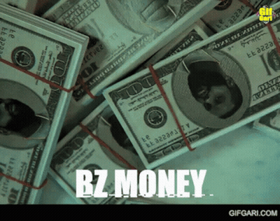 A Pile Of 100 Dollar Bills With The Word Bz Money GIF