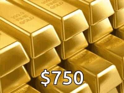 A Pile Of Gold Bars With The Price Of $ 750 GIF