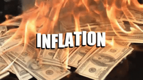 A Pile Of Money Is On Fire And The Word Inflation Is On The Bottom GIF