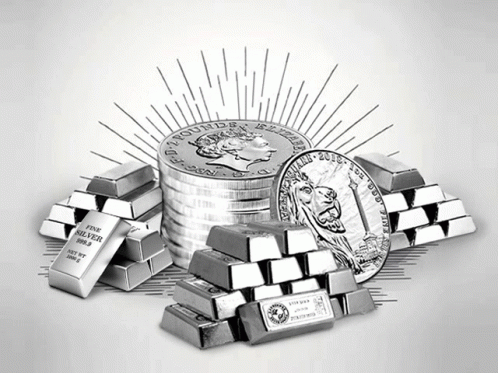 A Pile Of Silver Bars And Coins Including A Coin That Says ' Liberty ' On It GIF