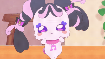 A Pink And Black Cartoon Character With A Music Note On Her Chest GIF