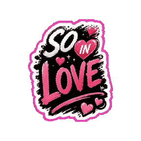 A Pink And Black Sticker That Says So In Love With Hearts Sticker
