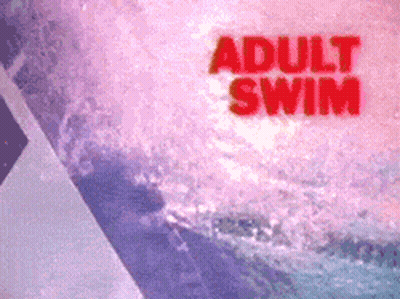 A Pink And Blue Background With The Words Adult Swim In Red Letters GIF