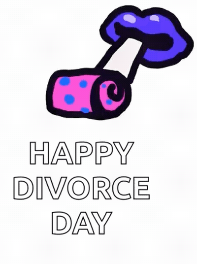 A Pink And Blue Tie With The Words Happy Divorce Day Written Below It GIF