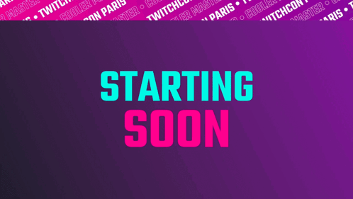 A Pink And Purple Background With The Words Starting Soon GIF