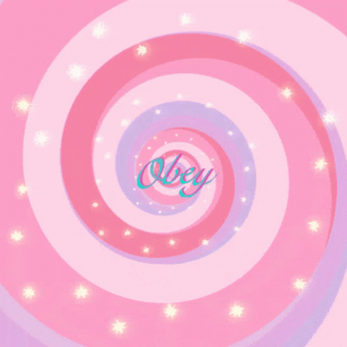 A Pink And Purple Swirl With The Word Obey In The Middle GIF