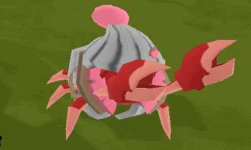 A Pink And Red Crab Wearing A Hat With A Pink Flower On It GIF