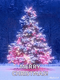 A Pink And White Christmas Tree With The Words Merry Christmas Below It GIF