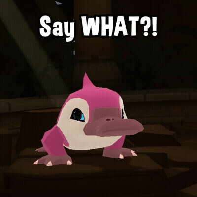 A Pink And White Duck With The Words Say What Written Above It GIF