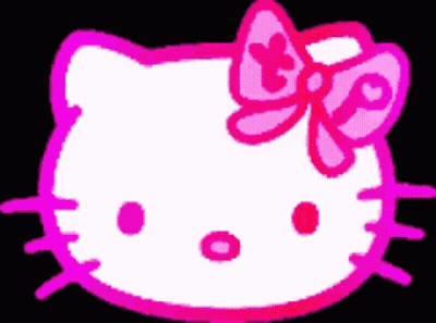 A Pink And White Hello Kitty With A Pink Bow On Her Head GIF