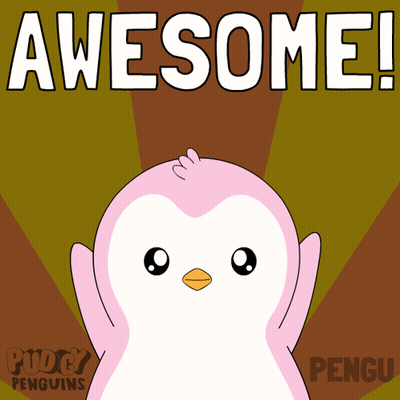 A Pink And White Penguin With The Words Awesome Behind It GIF