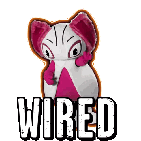 A Pink And White Stuffed Animal With The Word Wired Behind It Sticker