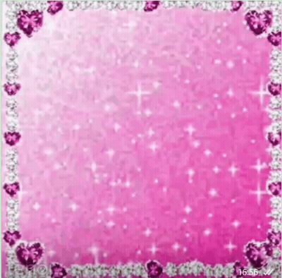 A Pink Background With A Border Of Hearts And Stars GIF