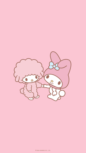 A Pink Background With A Bunny And A Sheep In A Heart Shape GIF
