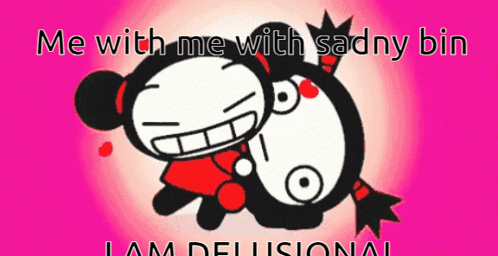 A Pink Background With A Cartoon Character That Says Me With Me With Sadny Bin GIF