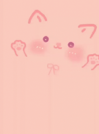 A Pink Background With A Drawing Of A Cat 'S Face And A Bow GIF