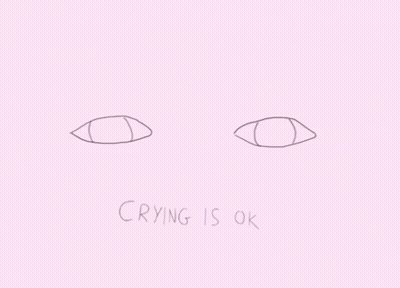 A Pink Background With A Drawing Of Two Eyes And The Words Crying Is Ok GIF