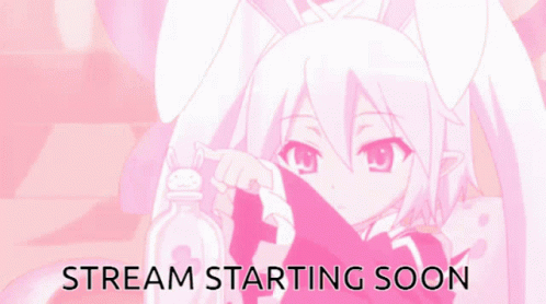 A Pink Background With A Girl And The Words Stream Starting Soon On It GIF