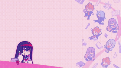 A Pink Background With Cartoon Characters And A Coca Cola Bottle GIF