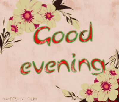 A Pink Background With Flowers And The Words Good Evening Written On It GIF