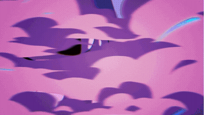A Pink Background With Purple Clouds And A Rainbow In The Background GIF