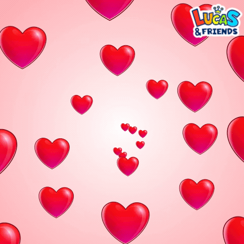 A Pink Background With Red Hearts And The Words Lucas And Friends GIF