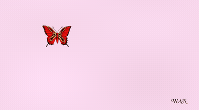A Pink Background With Red Text That Says Love This And A Red Butterfly GIF