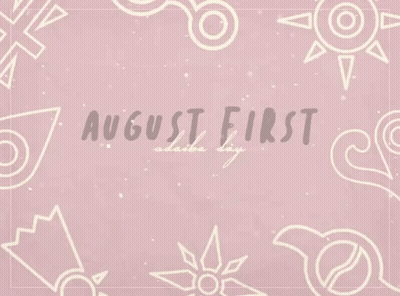 A Pink Background With The Words August First Written In Black GIF