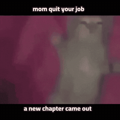 A Pink Background With The Words `` Mom Quit Your Job A New Chapter Came Out '' On It GIF