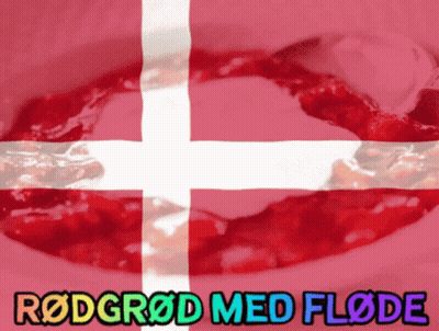 A Pink Background With The Words Rødgrød Med Flode On The Bottom GIF
