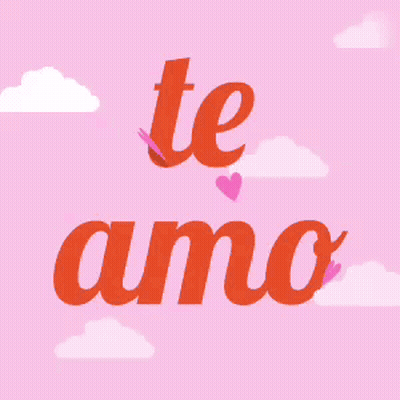 A Pink Background With The Words Te Amo Surrounded By Hearts And Clouds GIF