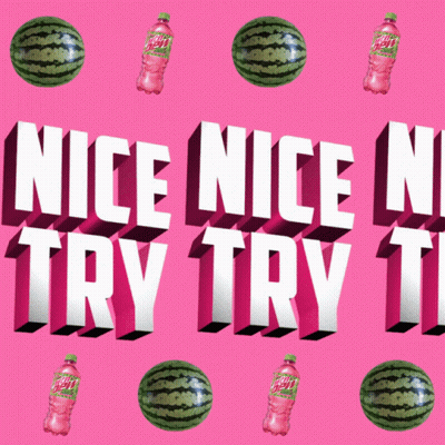 A Pink Background With Watermelons And A Mountain Dew Bottle GIF