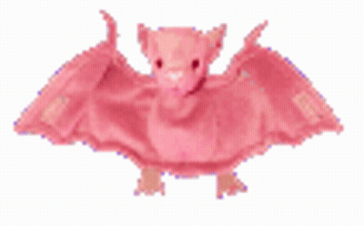 A Pink Bat With Its Wings Spread Is Sitting On A White Background . GIF