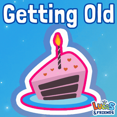 A Pink Birthday Cake With A Candle And The Words " Getting Old " Above It GIF