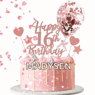 A Pink Birthday Cake With A Happy 16Th Birthday Topper GIF