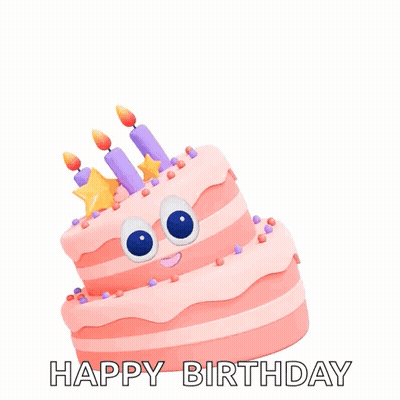 A Pink Birthday Cake With Candles And Confetti And The Words Happy Birthday Below It GIF
