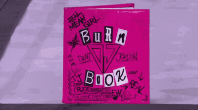 A Pink Book With Burn Book Written On The Front Of It GIF