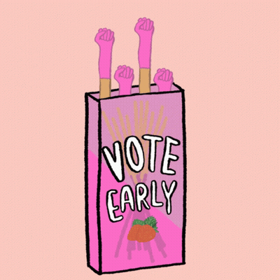 A Pink Box That Says Vote Early With Carrots On It GIF