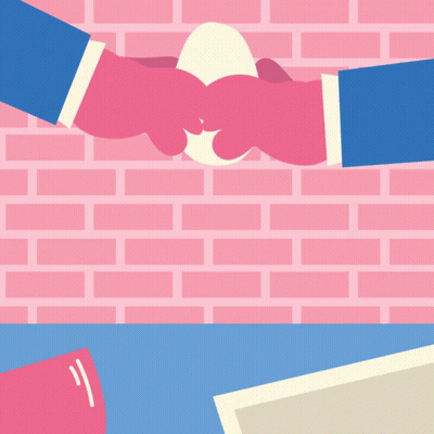 A Pink Brick Wall Is Behind Two Hands Shaking Hands GIF