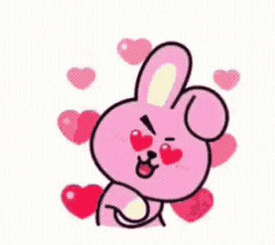 A Pink Bunny Rabbit With Hearts In Its Eyes Is Surrounded By Hearts . GIF