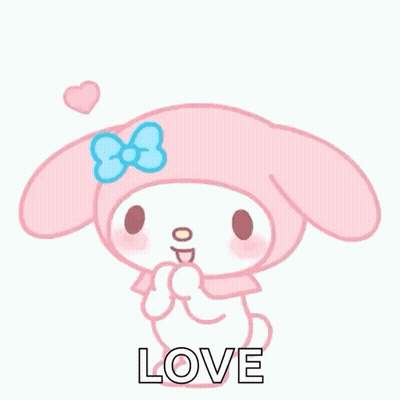 A Pink Bunny With A Blue Bow Is Surrounded By Pink Hearts And Says Love . GIF