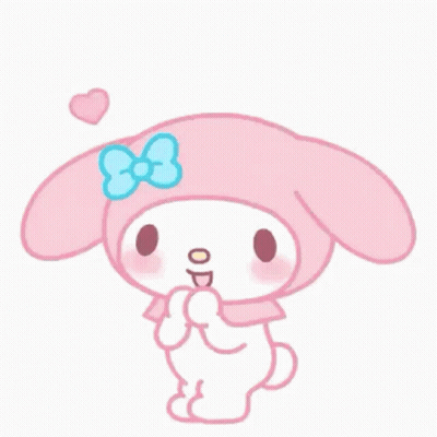 A Pink Bunny With A Blue Bow On Its Head And Hearts Around It . GIF
