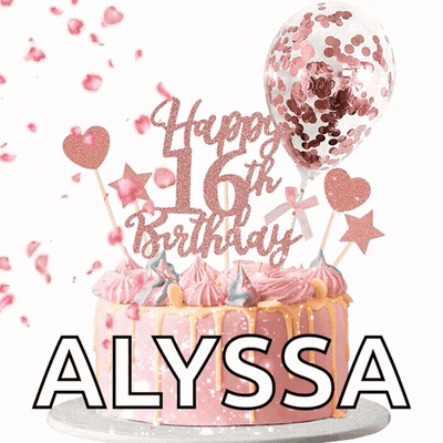 A Pink Cake With A Happy 16Th Birthday Topper On Top GIF
