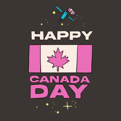 A Pink Canadian Flag With A Maple Leaf And The Words Happy Canada Day GIF