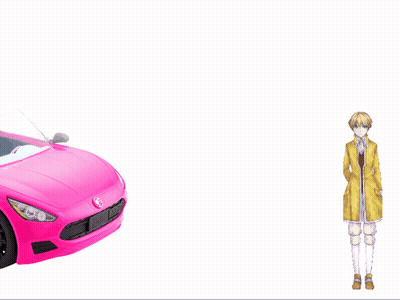 A Pink Car With A Girl In It And A Girl Standing Next To It GIF