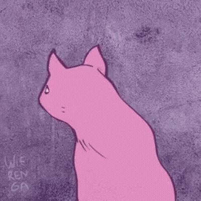 A Pink Cartoon Cat With A Big Smile On Its Face GIF