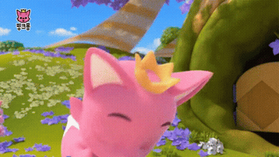 A Pink Cartoon Cat With A Crown On Her Head GIF