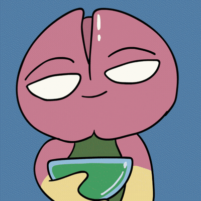 A Pink Cartoon Character Is Drinking From A Green Glass GIF